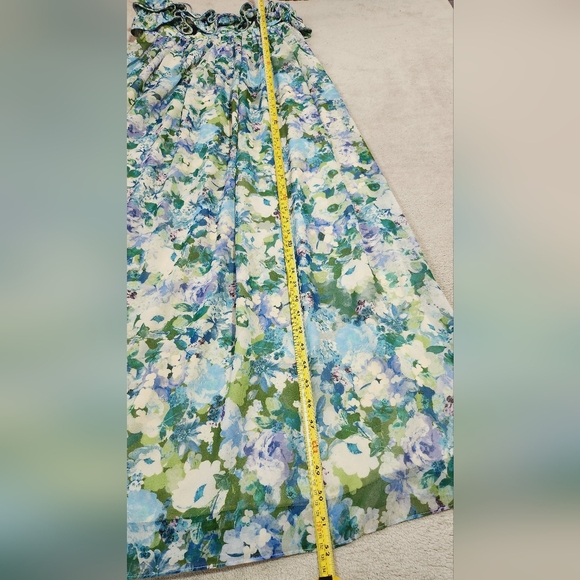 MANGO Mng Sky Blue Green Empire Floral Ruffled Maxi Midi Dress Size US 4 - Picture 9 of 10